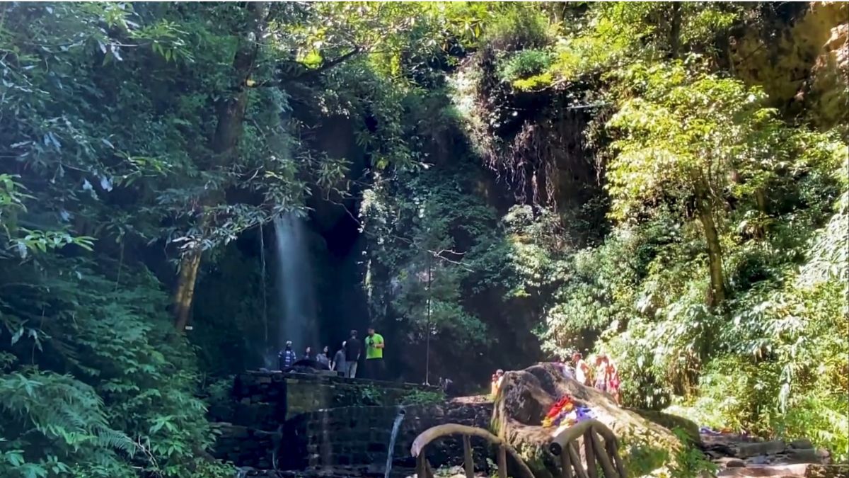 “Jibhi waterfall with increased water flow during monsoon”