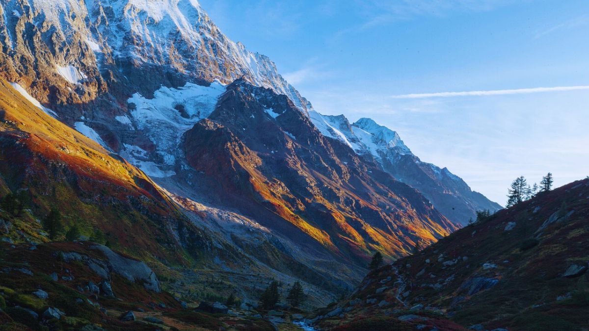Key Monastery in Spiti Valley with sunset glow on the mountains