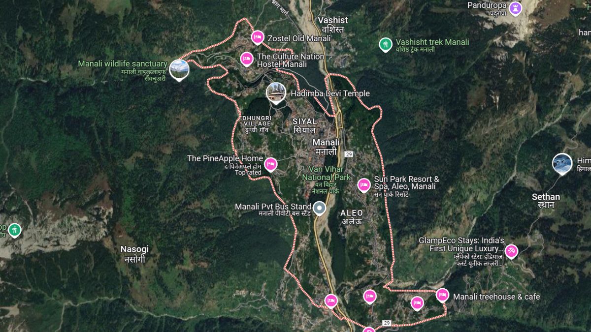 Map showing Manali location in Himachal Pradesh India