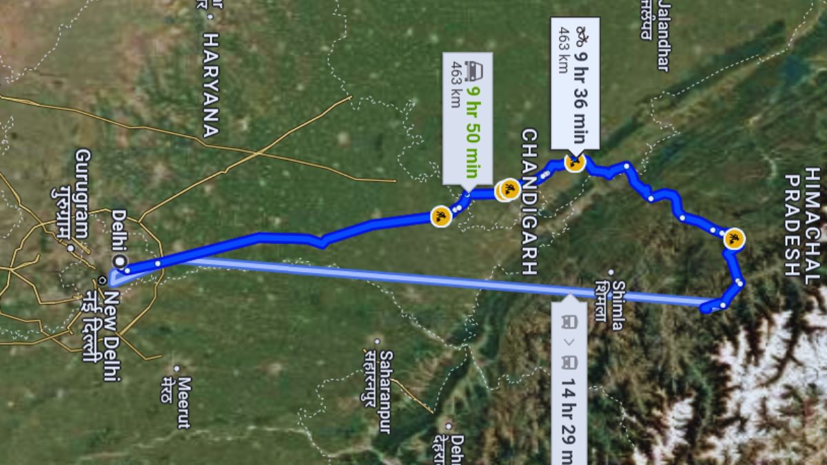 Map showing budget-friendly hill stations in Himachal near Delhi