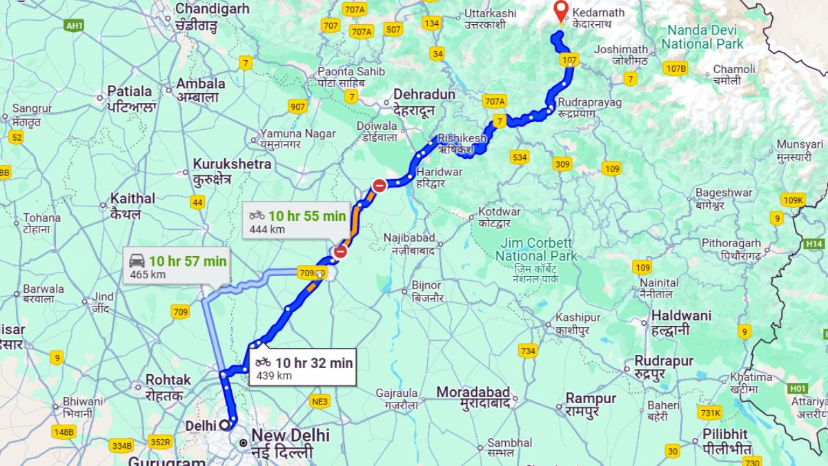 Delhi to Kedarnath route map with driving directions