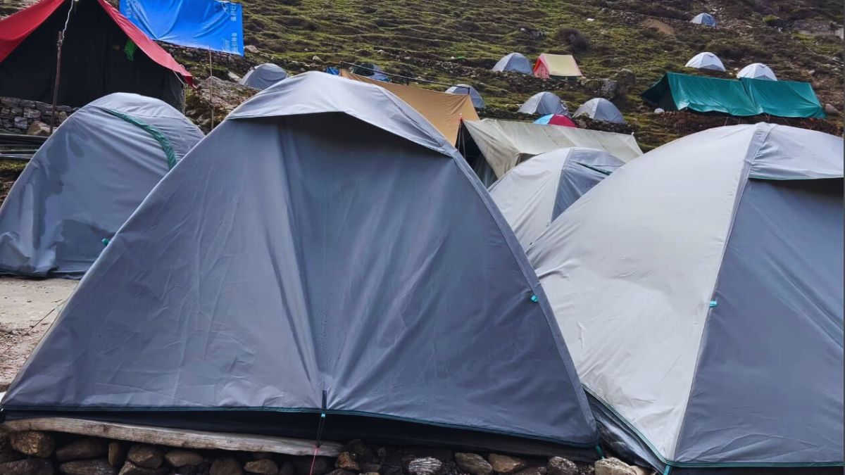 GMVN tent camp at Kedarnath under starlit sky