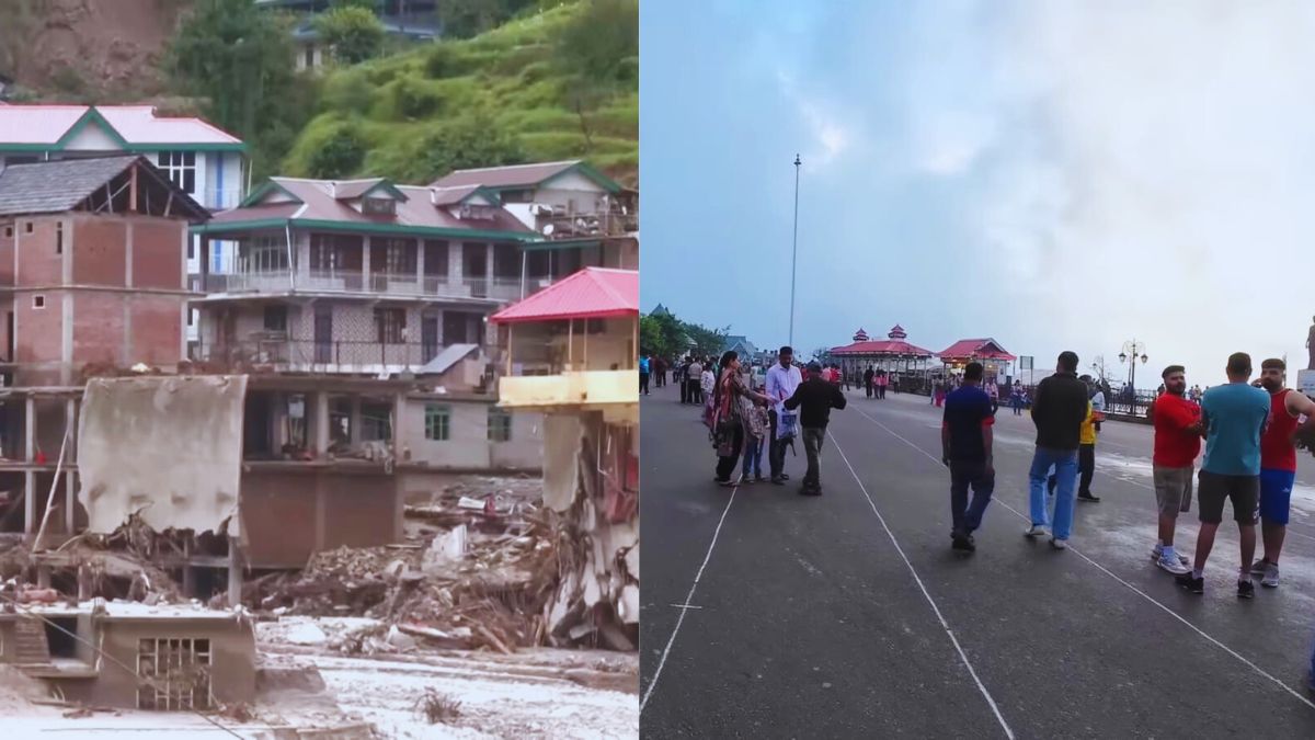 Comparison of viral flood photo and real dry streets in Himachal, July 2025