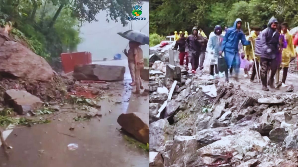  Landslide blocking the road to Kedarnath during monsoon