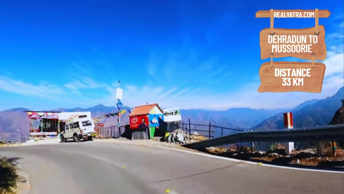 Milestone showing Mussoorie 33 km from Dehradun on Rajpur Road