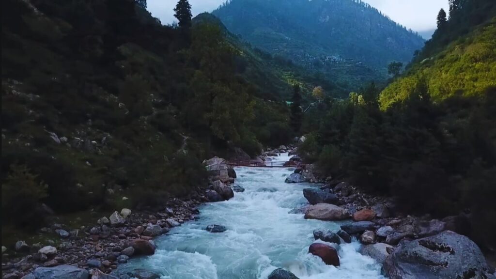 Scenic view of Parvati Valley with river, forests, and snowy mountains (2025)