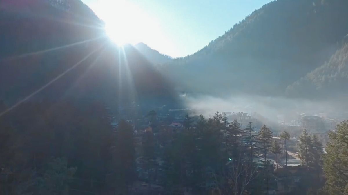 Peaceful sunrise view over Kasol village in Himachal Pradesh