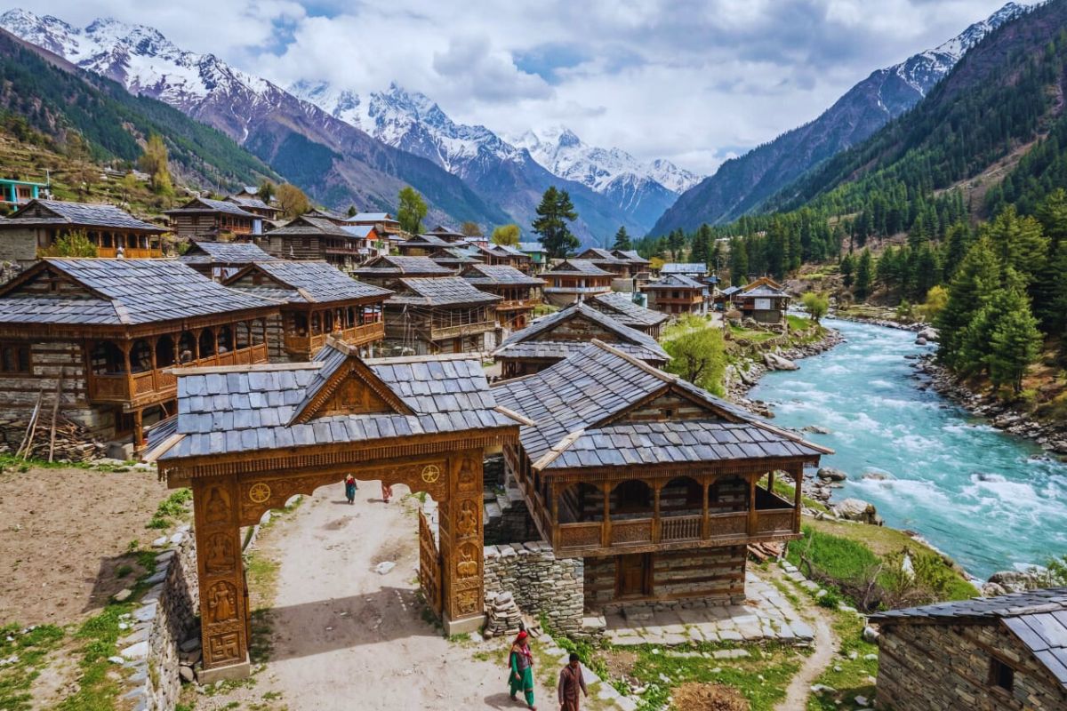 Batseri Village in Sangla Valley, Hidden Places in Himachal with stone walkways and wooden carvings.